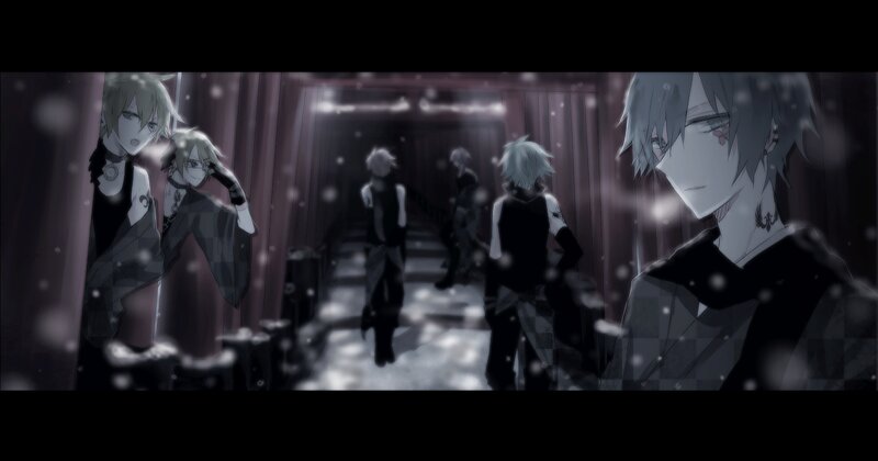 Anime Characters in Hallway — Black, Dramatic