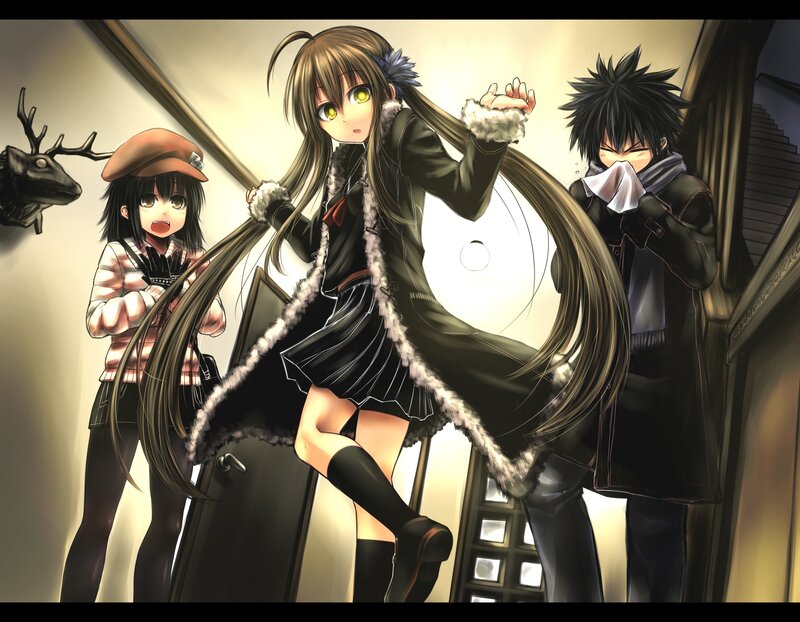 Anime characters in hallway