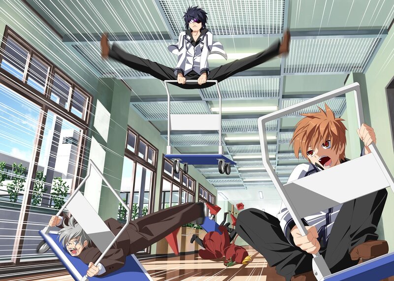 Anime Characters in Hallway — White