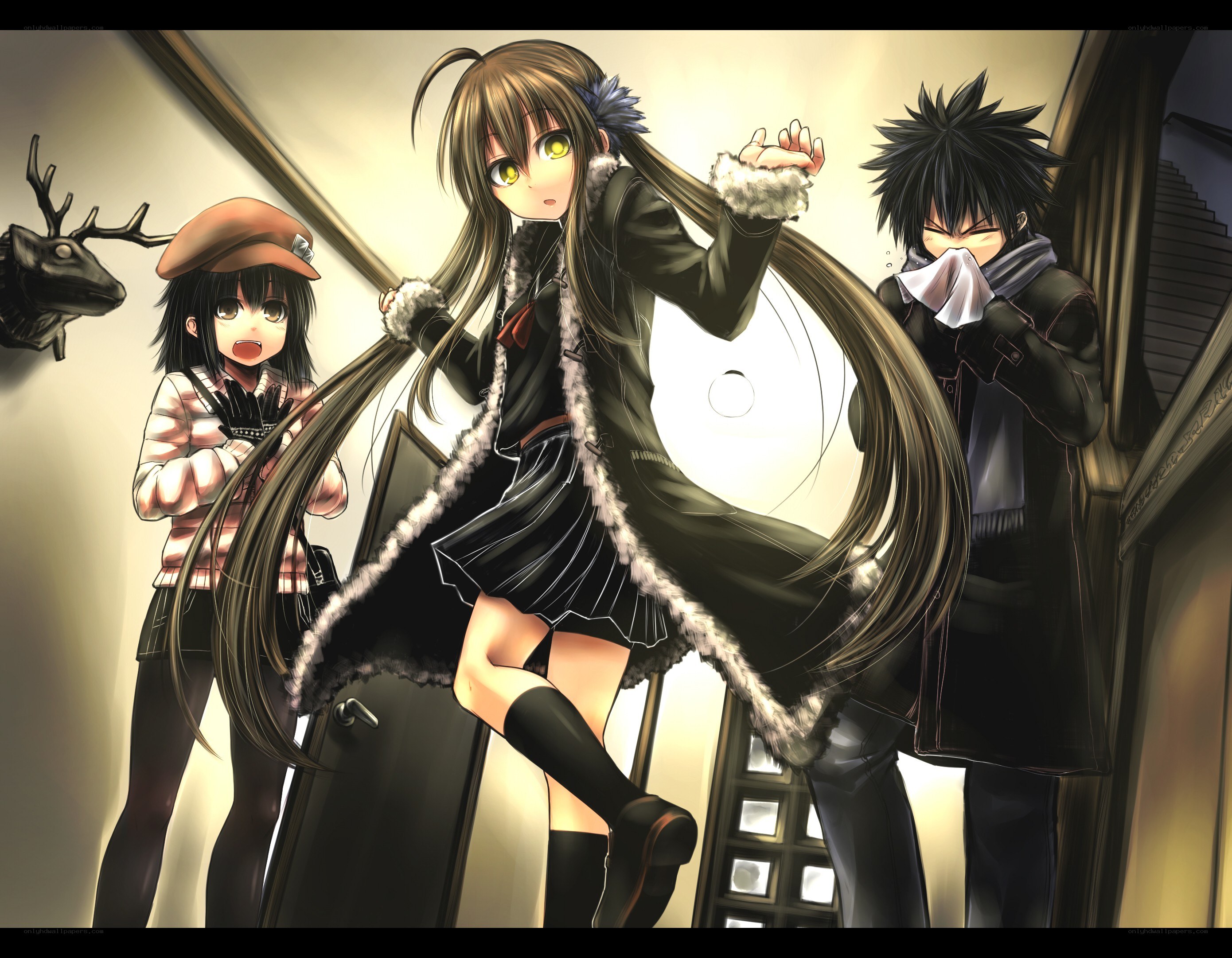 Anime characters in hallway