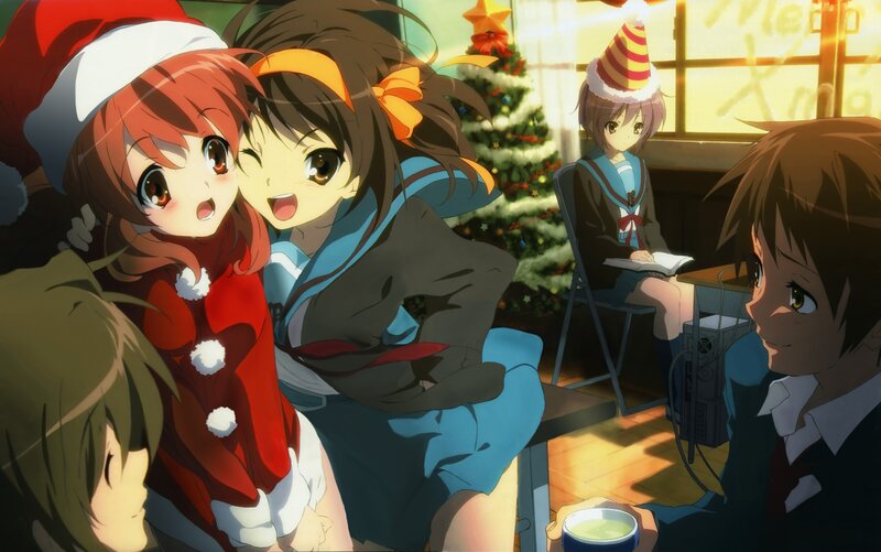 Anime Characters in Holiday Scene — Red