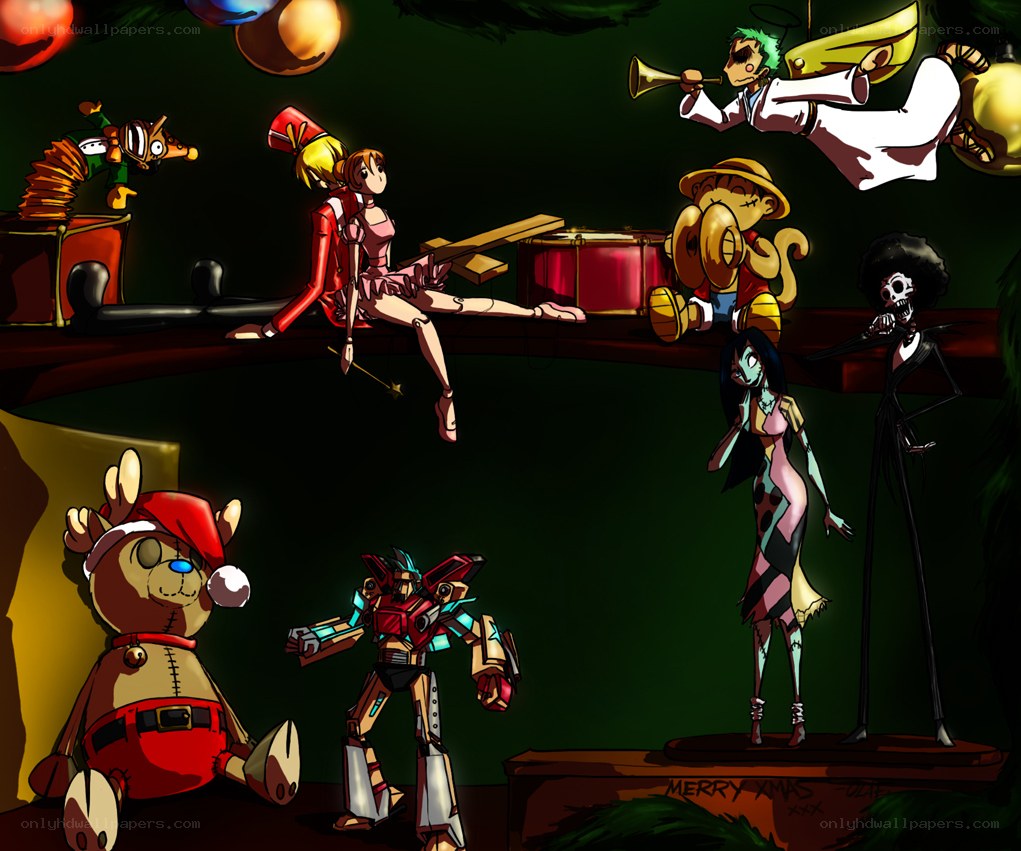 anime characters in holiday scene
