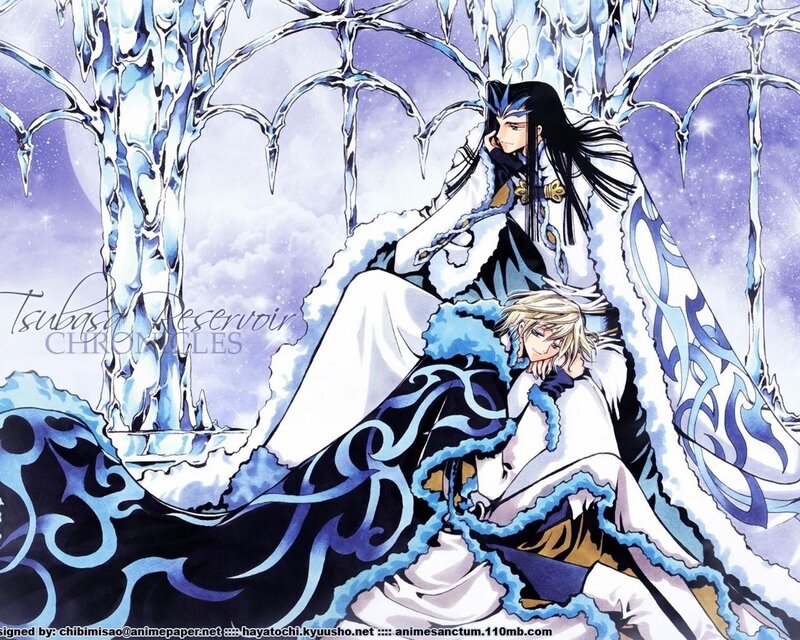 Anime characters in icy landscape