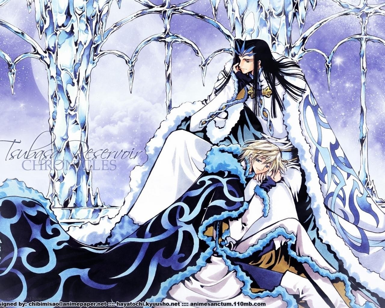 Anime characters in icy landscape