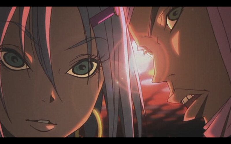 anime characters in intense moment