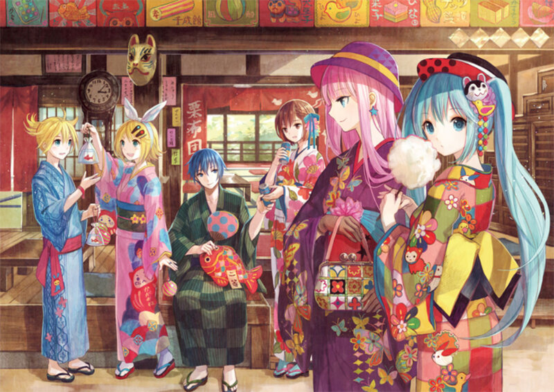 Anime Characters in Kimono — Blue