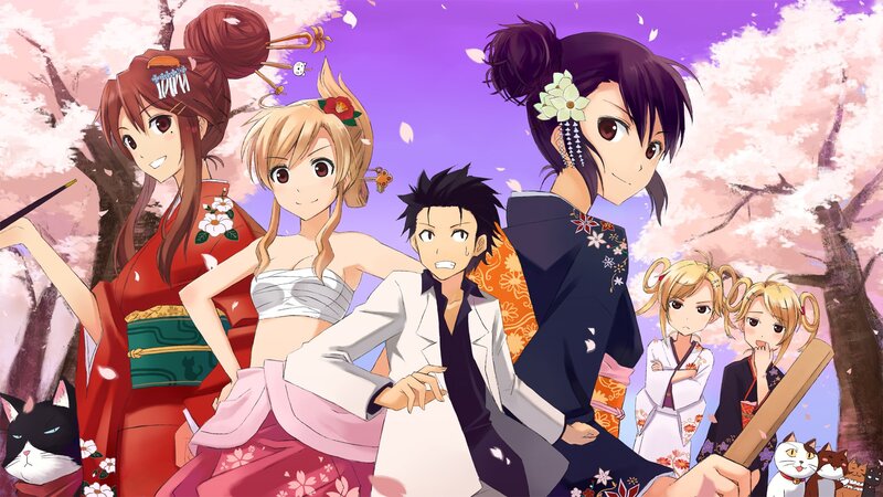 Anime Characters in Kimono — Pink, Cheerful