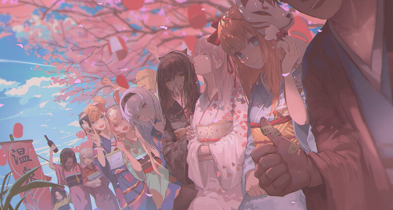Anime Characters in Kimono — Pink, Festive, Spring