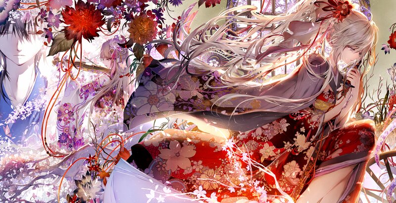 Anime Characters in Kimono — Red, Serene