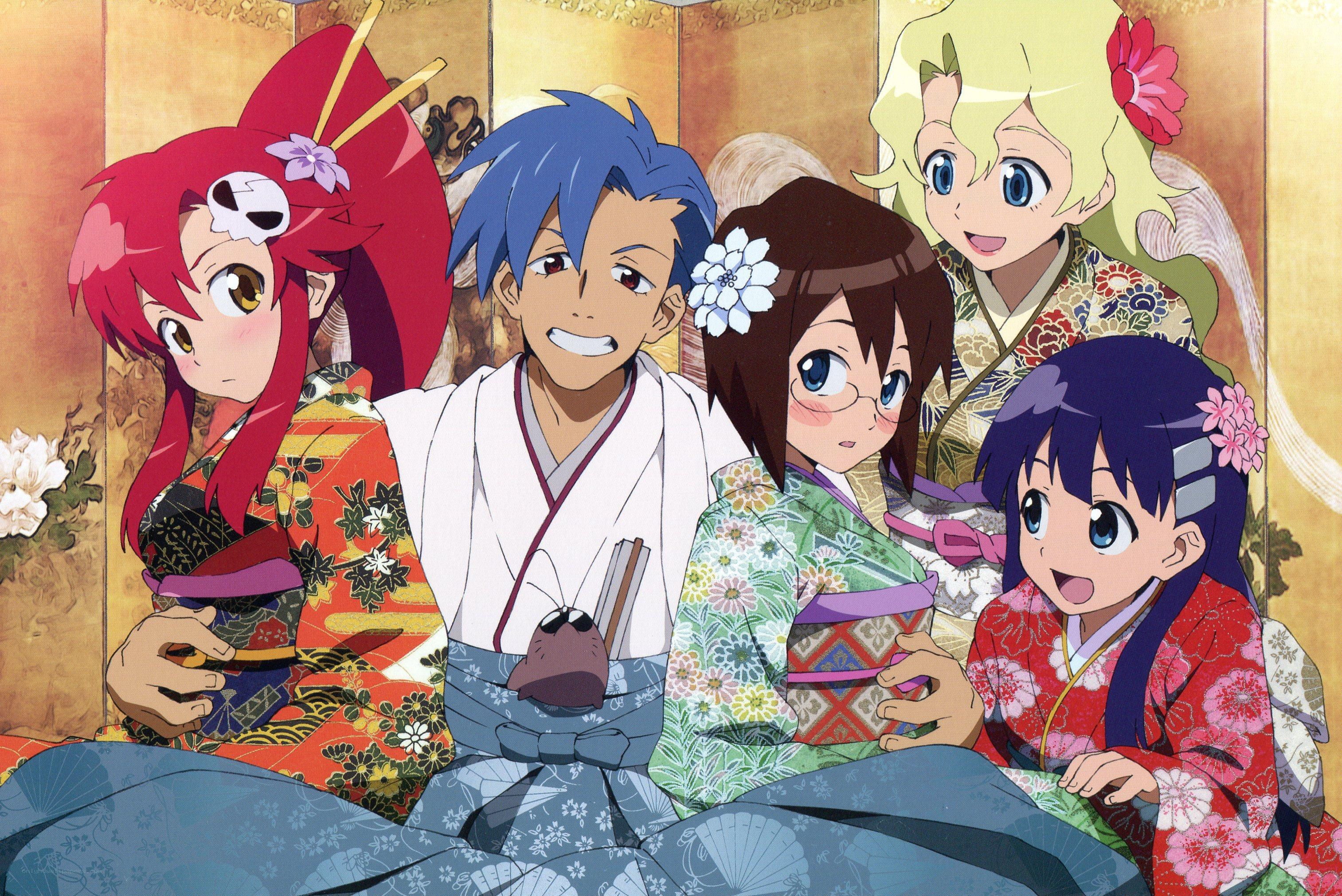Anime characters in kimonos