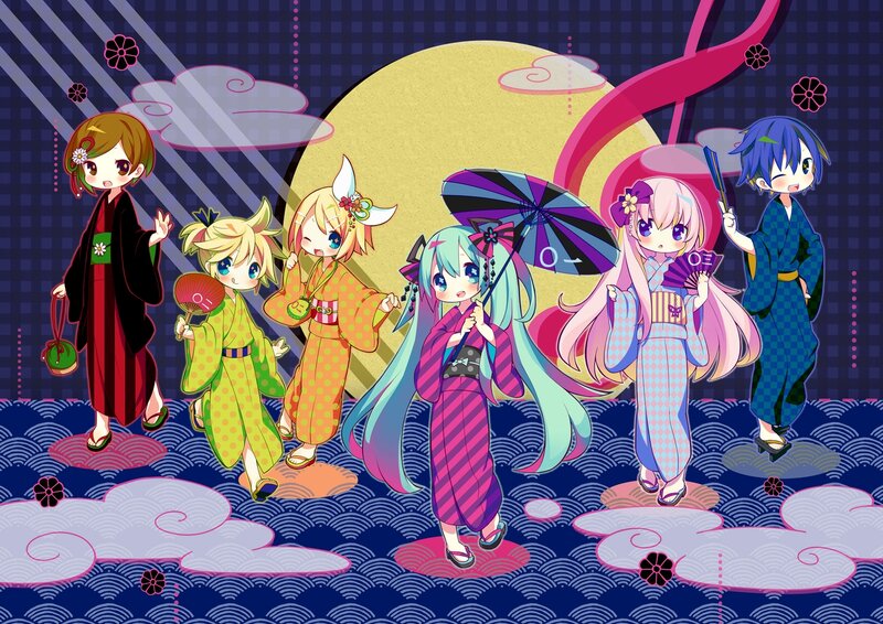 Anime Characters in Kimonos — Blue, Festive