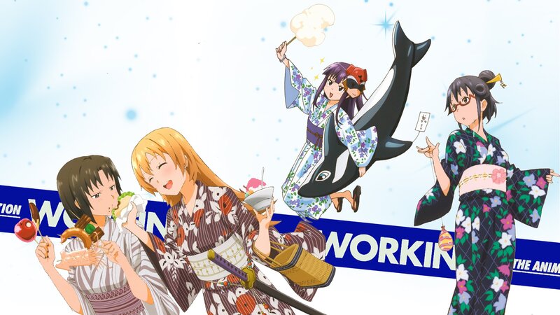 Anime Characters in Kimonos — Blue, Playful