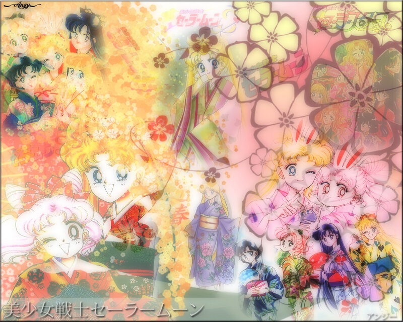 Anime Characters in Kimonos — Pink, Festive