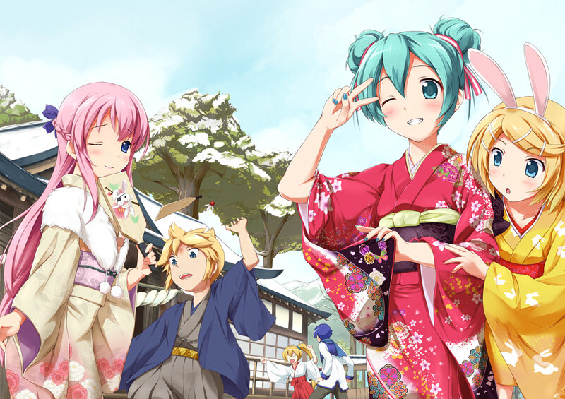 Anime Characters in Kimonos — Pink