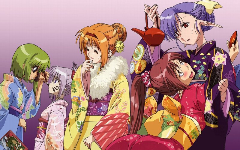 Anime Characters in Kimonos — Purple