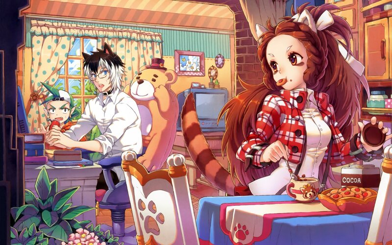 Anime Characters in Kitchen — Red