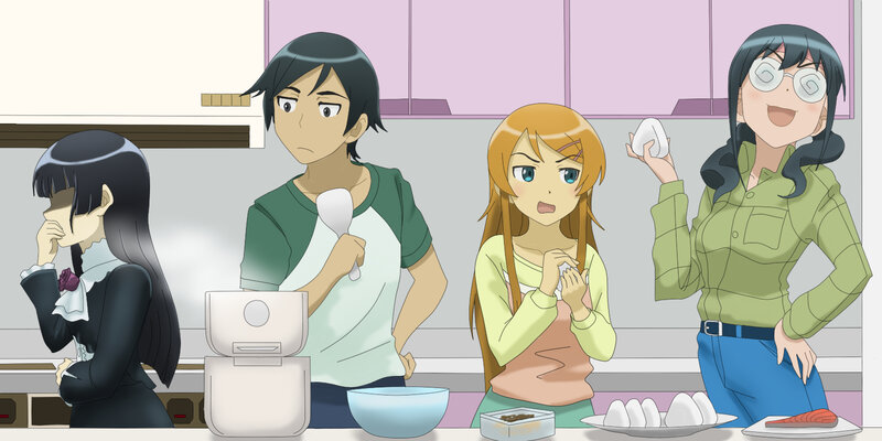 Anime characters in kitchen