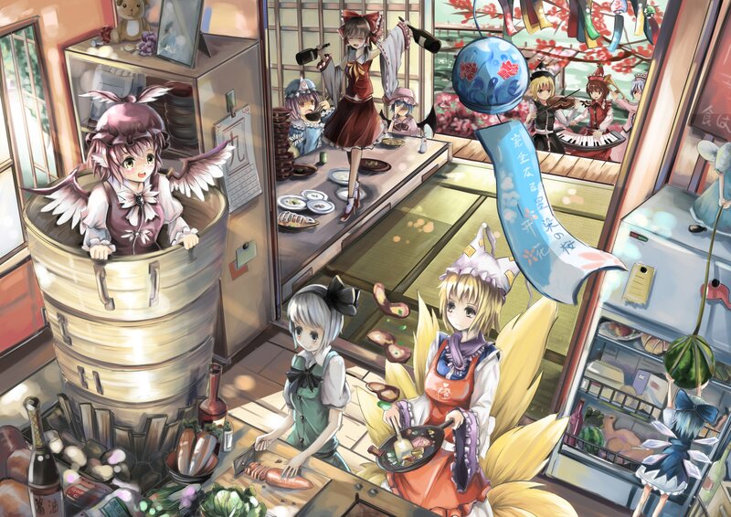 Anime Characters in Kitchen — Yellow, Busy