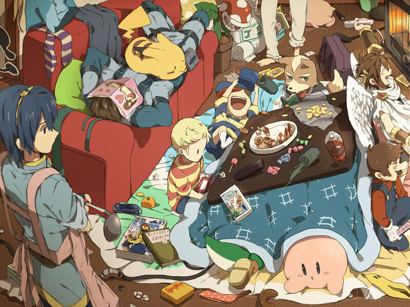 Anime Characters in Living Room — Blue, Chaotic