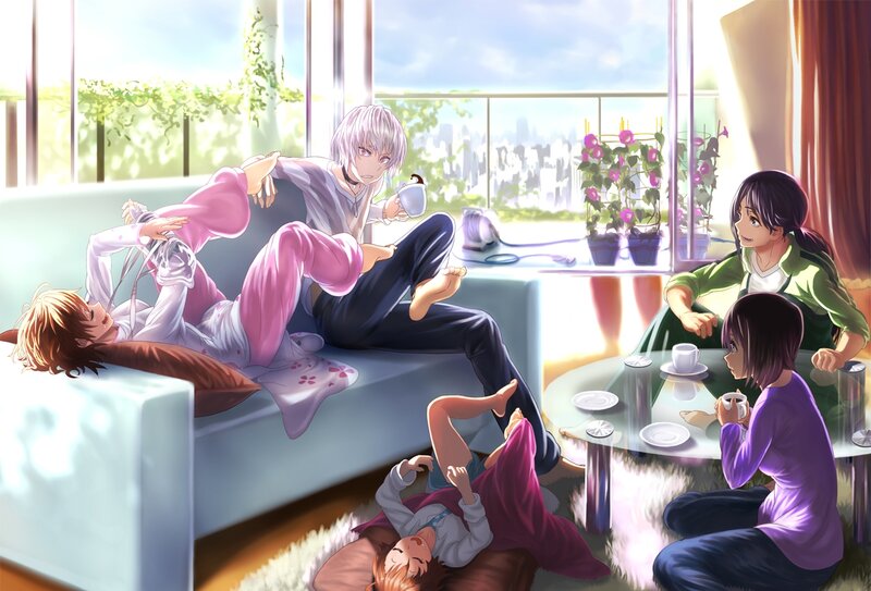 Anime Characters in Living Room — White