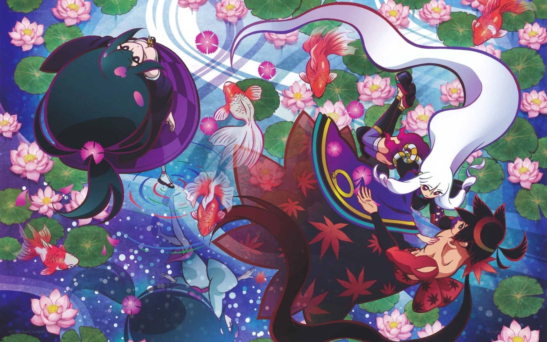 Anime characters in lotus pond