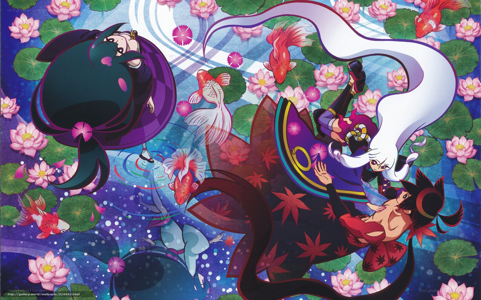 Anime characters in lotus pond