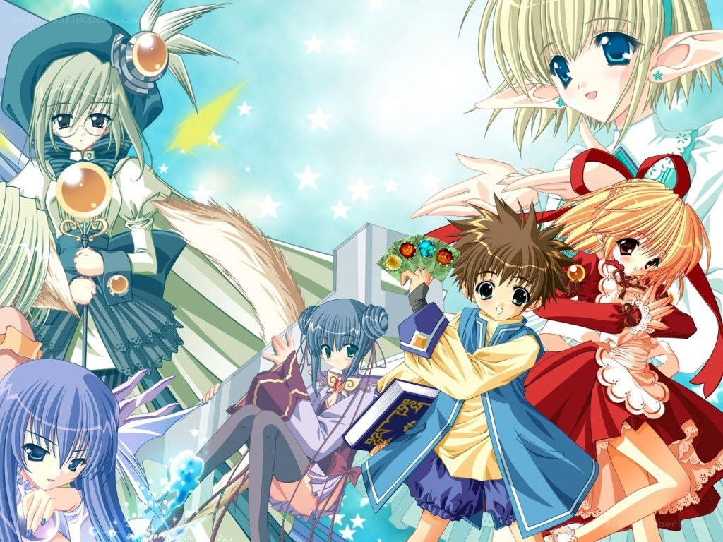 anime characters in magical scene