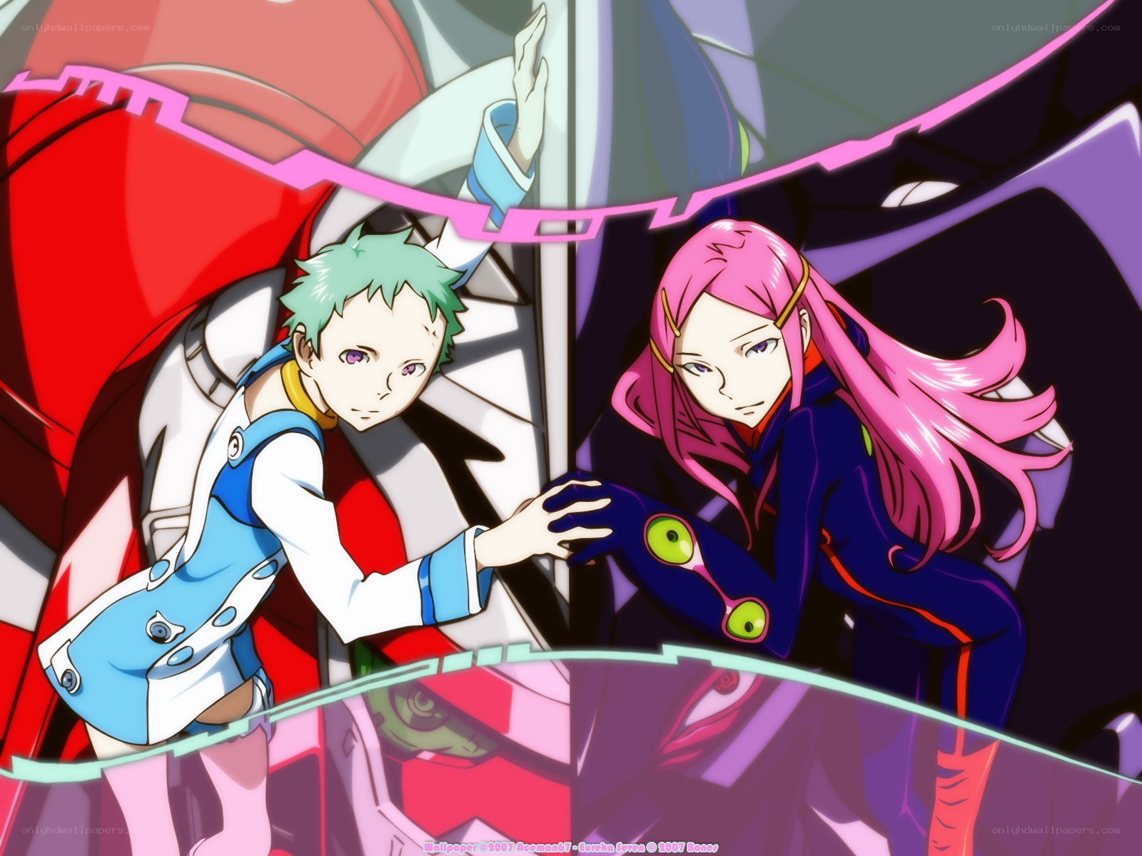 Anime characters in mecha cockpit