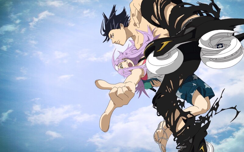 anime characters in mid-air action