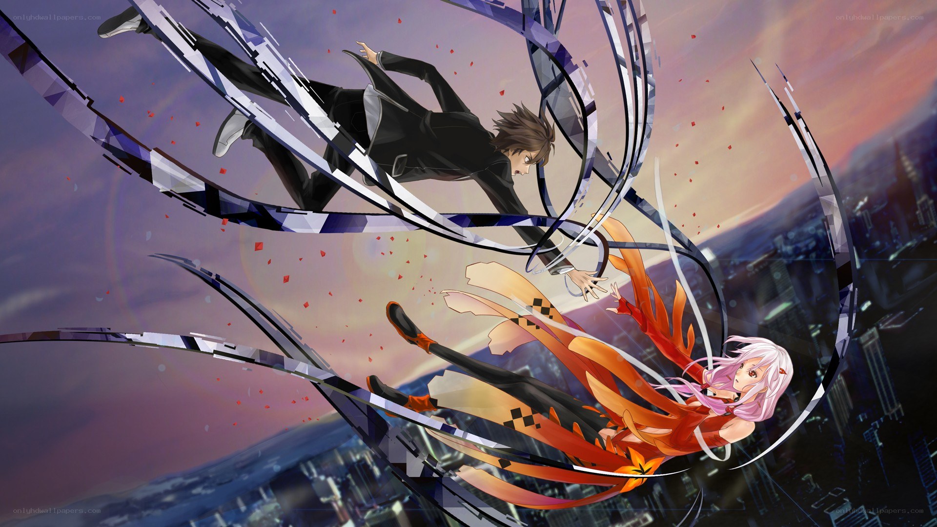 Anime characters in mid-air battle