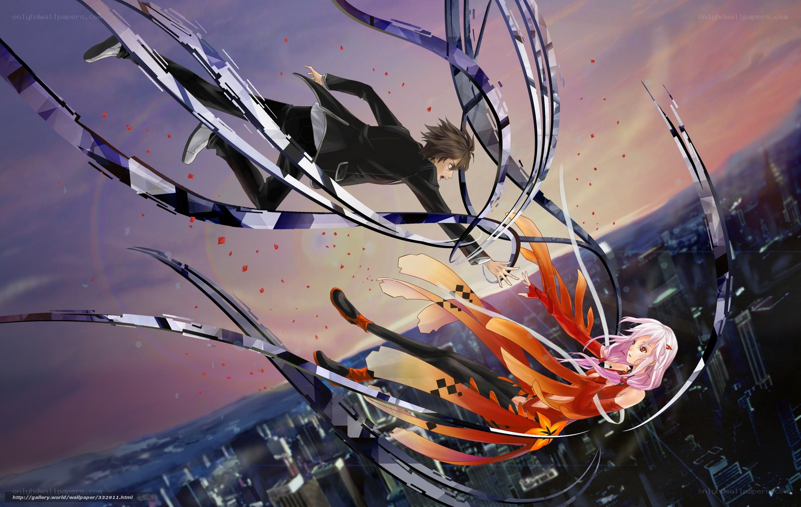 Anime characters in mid-air battle