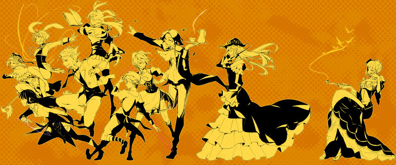 Anime Characters in Motion — Orange, Dynamic, Digital Art