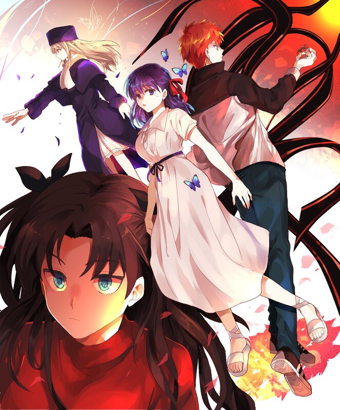 Anime Characters in Motion — Red, Dramatic, Butterflies