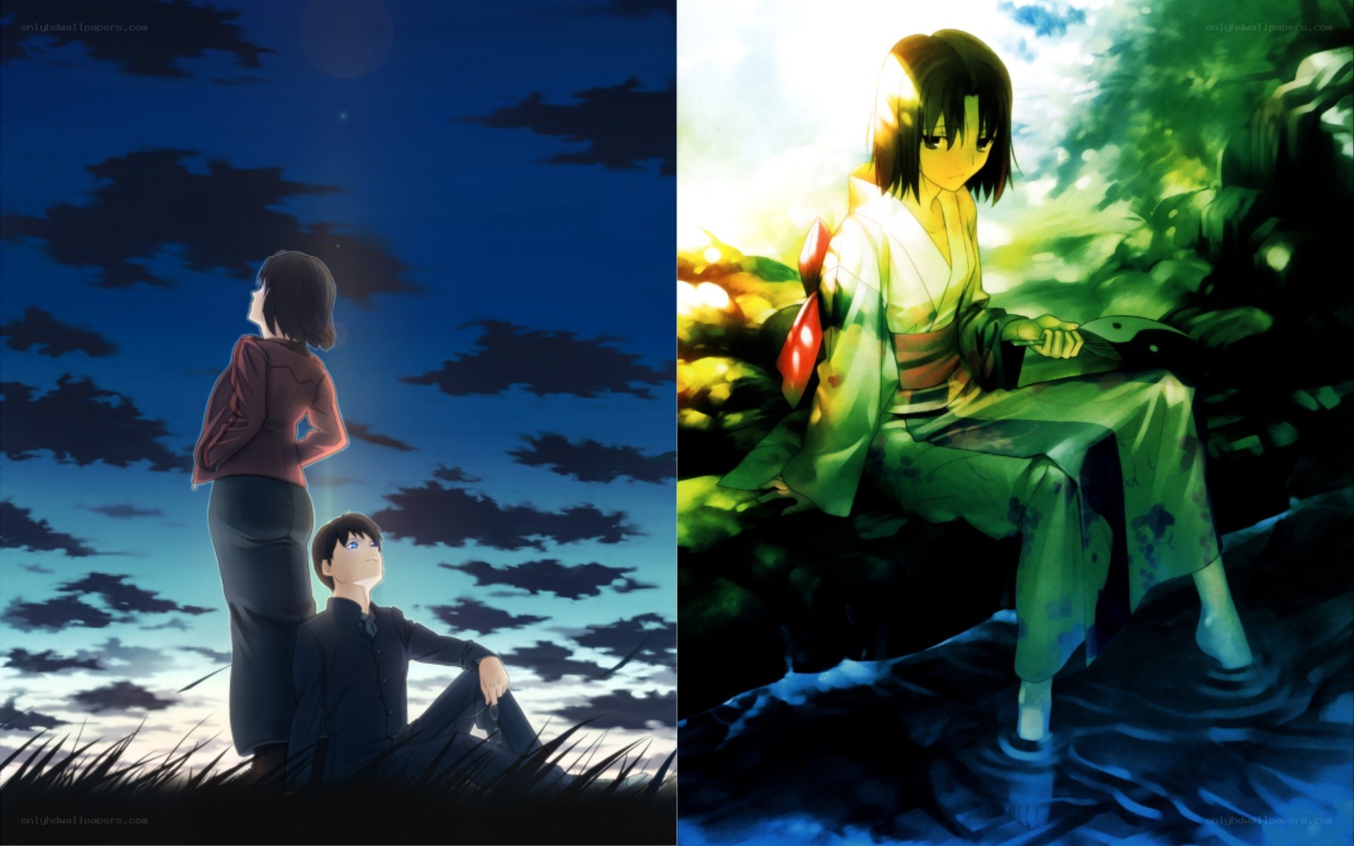 Anime characters in nature scenes