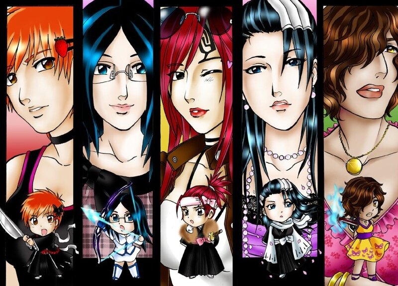 Anime Characters in Panels — Black, Dramatic, Digital Art