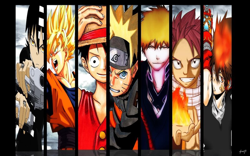Anime Characters in Panels — Black, Dramatic, Manga, Fire, Weapons