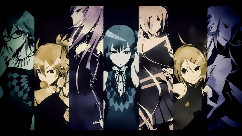 Anime Characters in Panels — Black, Dramatic, Night, Dark Background