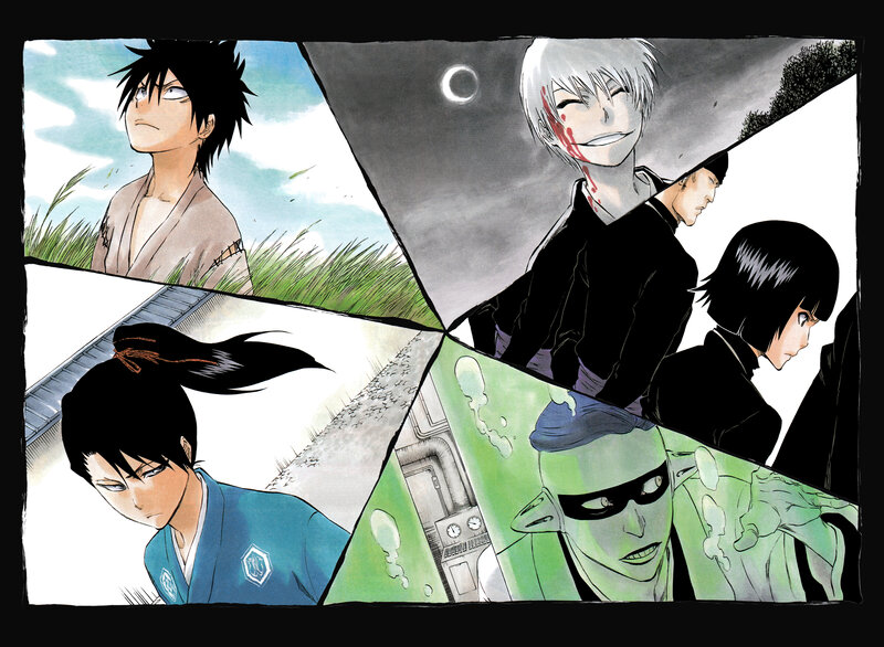 Anime Characters in Panels — Black, Dramatic, Night