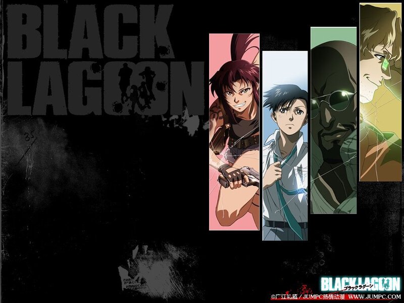 Anime Characters in Panels — Black, Dramatic, Text