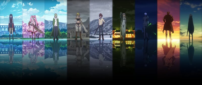 Anime Characters in Panels — Blue, Dramatic, Sunset