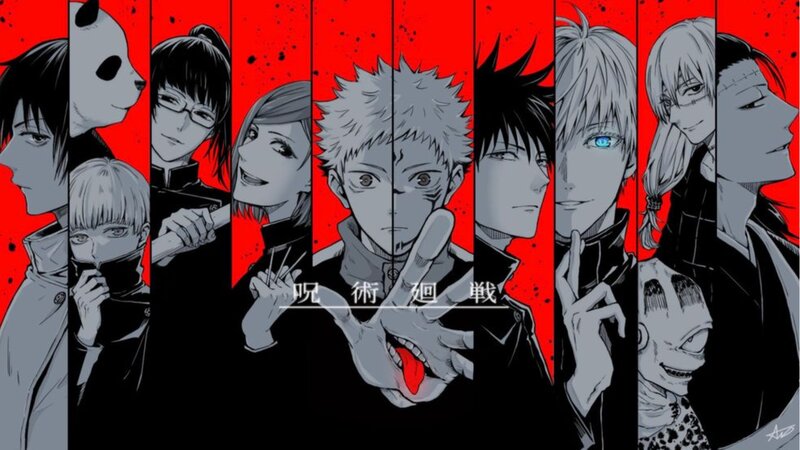 Anime Characters in Panels — Red, Dramatic, Manga, Text