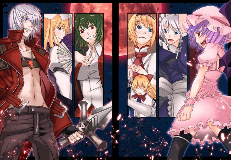 Anime Characters in Panels — Red, Dramatic, Night