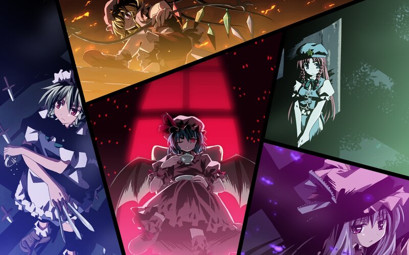 Anime Characters in Panels — Red, Dramatic, Night, Weapons