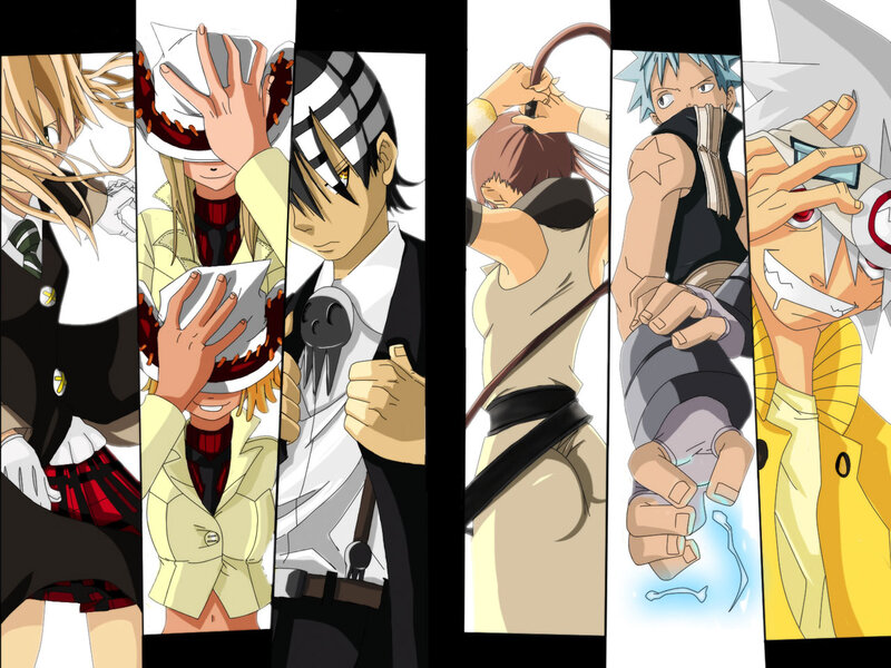 Anime Characters in Panels — Yellow, Dramatic, Action Poses