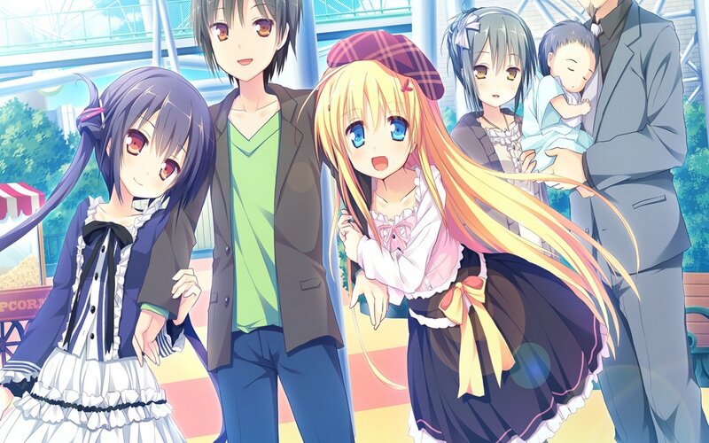 Anime Characters in Park — Blue, Happy