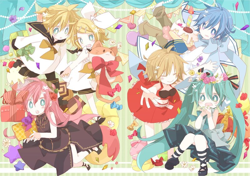 Anime Characters in Party — Green, Festive