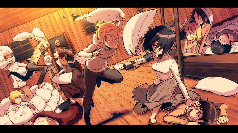 Anime Characters in Pillow Fight — Brown, Chaotic