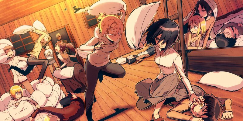 Anime Characters in Pillow Fight — Brown