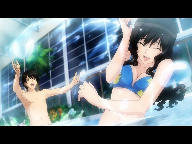 Anime Characters in Pool — Blue, Playful, Night