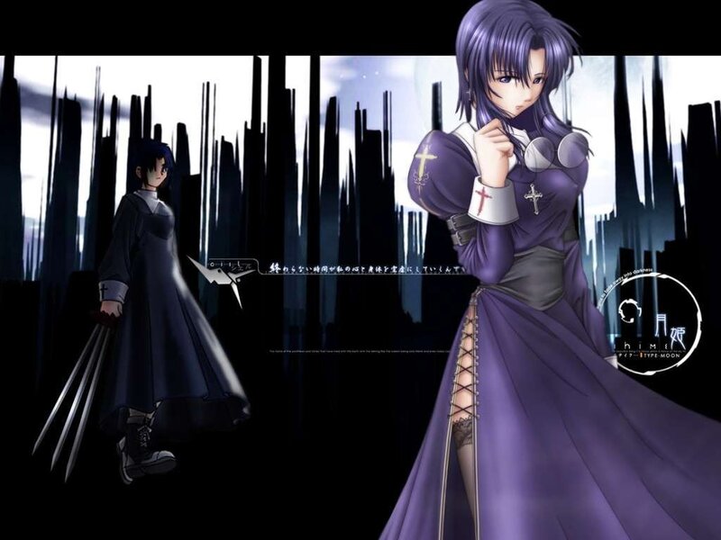 Anime characters in purple and black